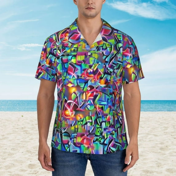 Hawaiian Shirt Vacation Graffiti Chaos Blouses Colorful Print Cool Casual Shirts Man Short