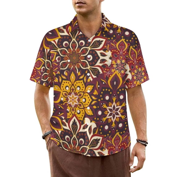 Hawaiian Shirt Vacation Tribal Print Blouses Retro Floral Novelty Casual Shirts Men Short-