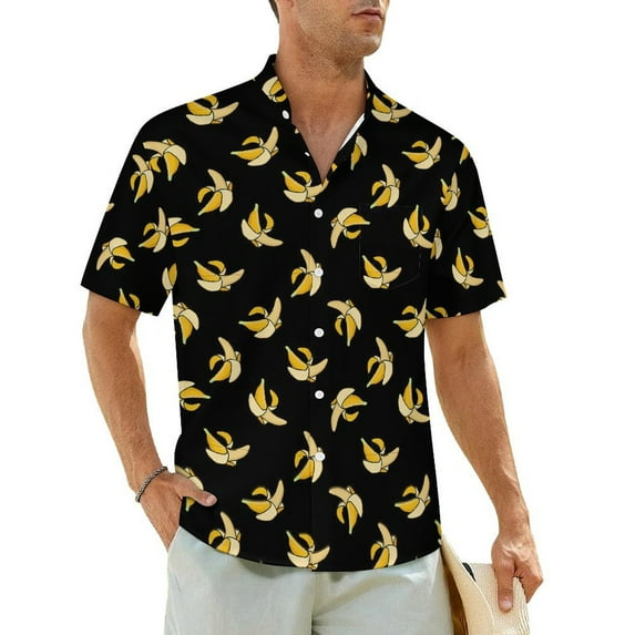Hawaiian Shirt Vacation Yellow Banana Blouses Fruit Print Retro Casual Shirts Men Short Sl