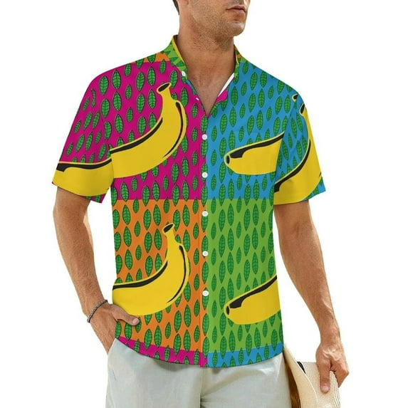 Hawaiian Shirt Vacation Yellow Banana Blouses Fruit Print Retro Casual Shirts Men Short Sl
