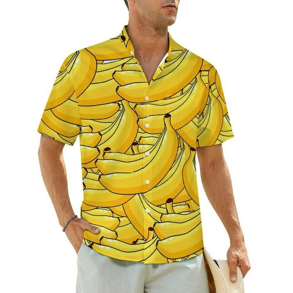 Hawaiian Shirt Vacation Yellow Banana Blouses Fruit Print Retro Casual Shirts Men Short Sl