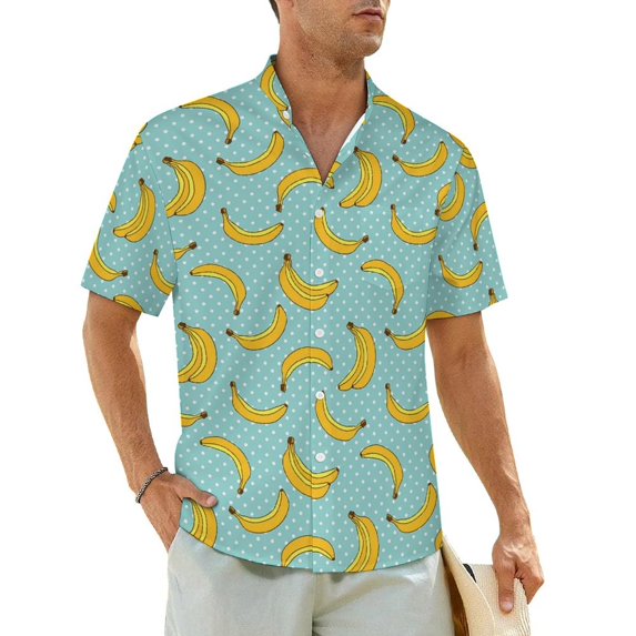 Hawaiian Shirt Vacation Yellow Banana Blouses Fruit Print Retro Casual Shirts Men Short Sl