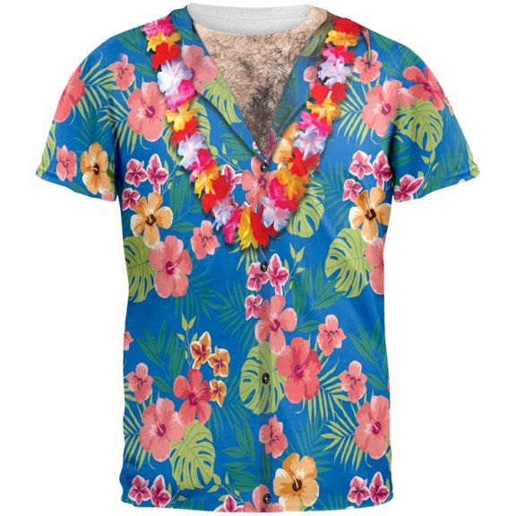 Hawaiian Shirt With Lei All Over Costume Adult T-Shirt - X-Large