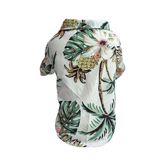 Hawaiian Shirt for Dogs with Tropical Floral Print, Short Sleeve Summer Dog Clothes, White, for Small to Medium Pets