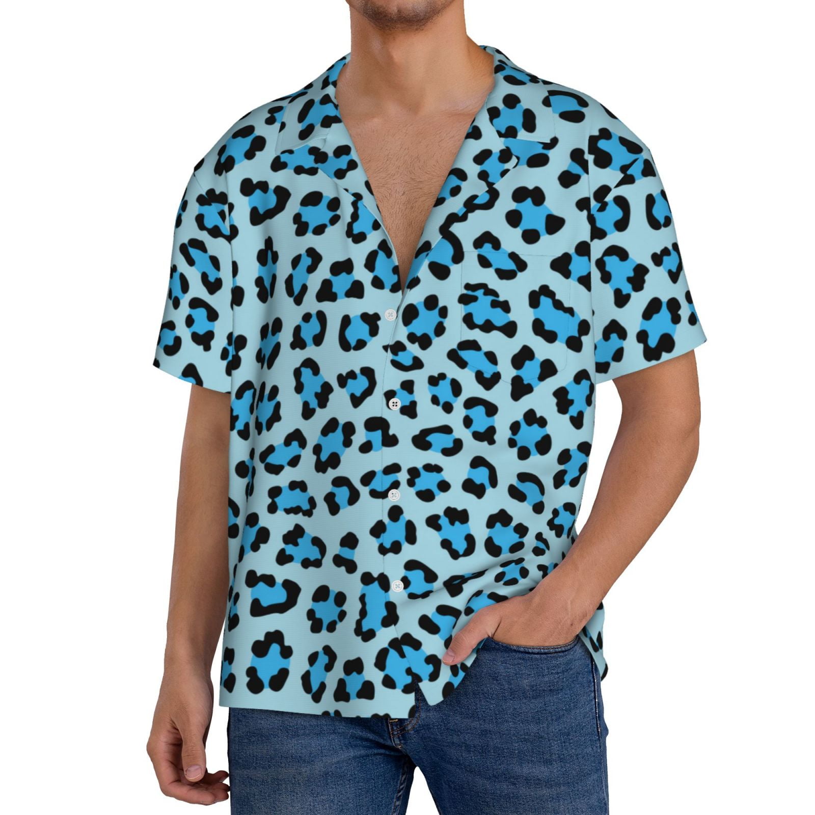 Mens blue leopard print shirt hotsell