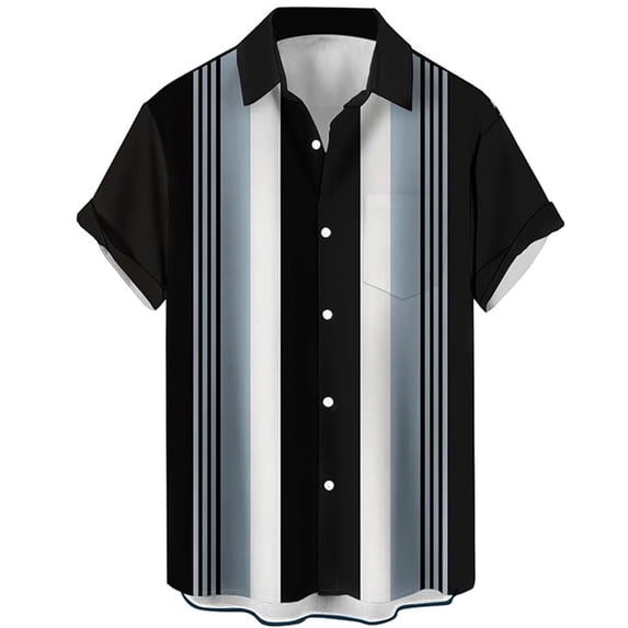 Hawaiian Shirt for Men Bowling Shirt Short Sleeve Button Down Summer Beach Casual Button Front Shirts with Pocket Grey 3XL