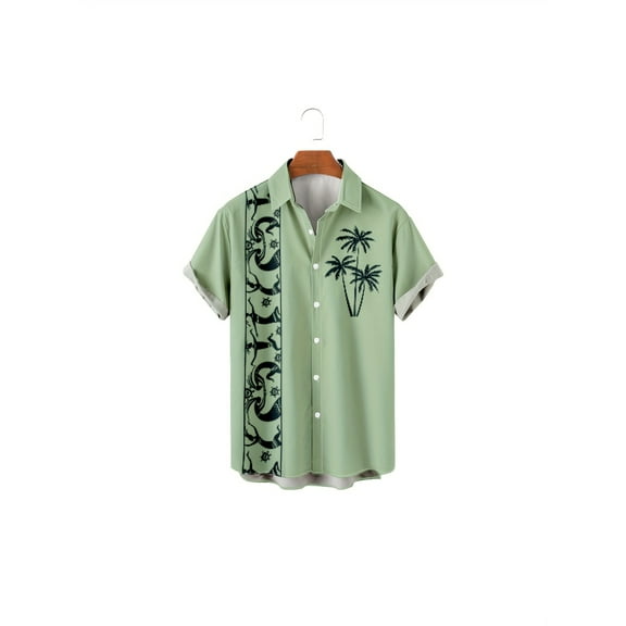 Hawaiian Shirt for Men,Boys Summer Beach Casual Short Sleeve Button Down Shirts, Printed Clothing Green XXL