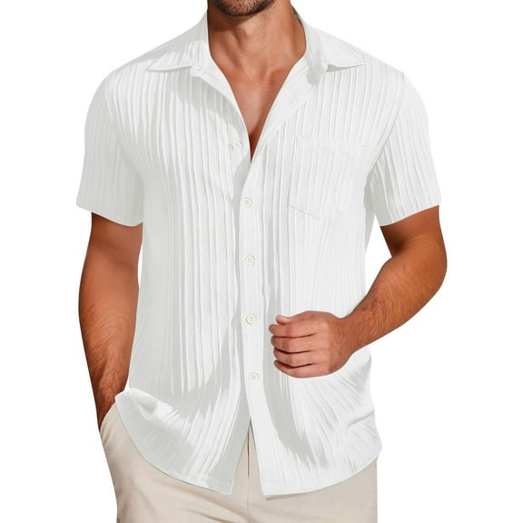 Hawaiian Shirt for Men Button Down Short Sleeve Shirts Textured Casual Summer Beach Tops