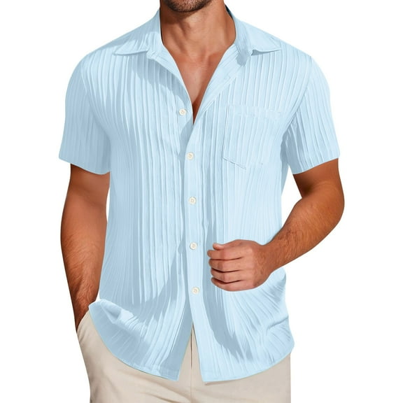 Hawaiian Shirt for Men Button Down Short Sleeve Shirts Textured Casual Summer Beach Tops