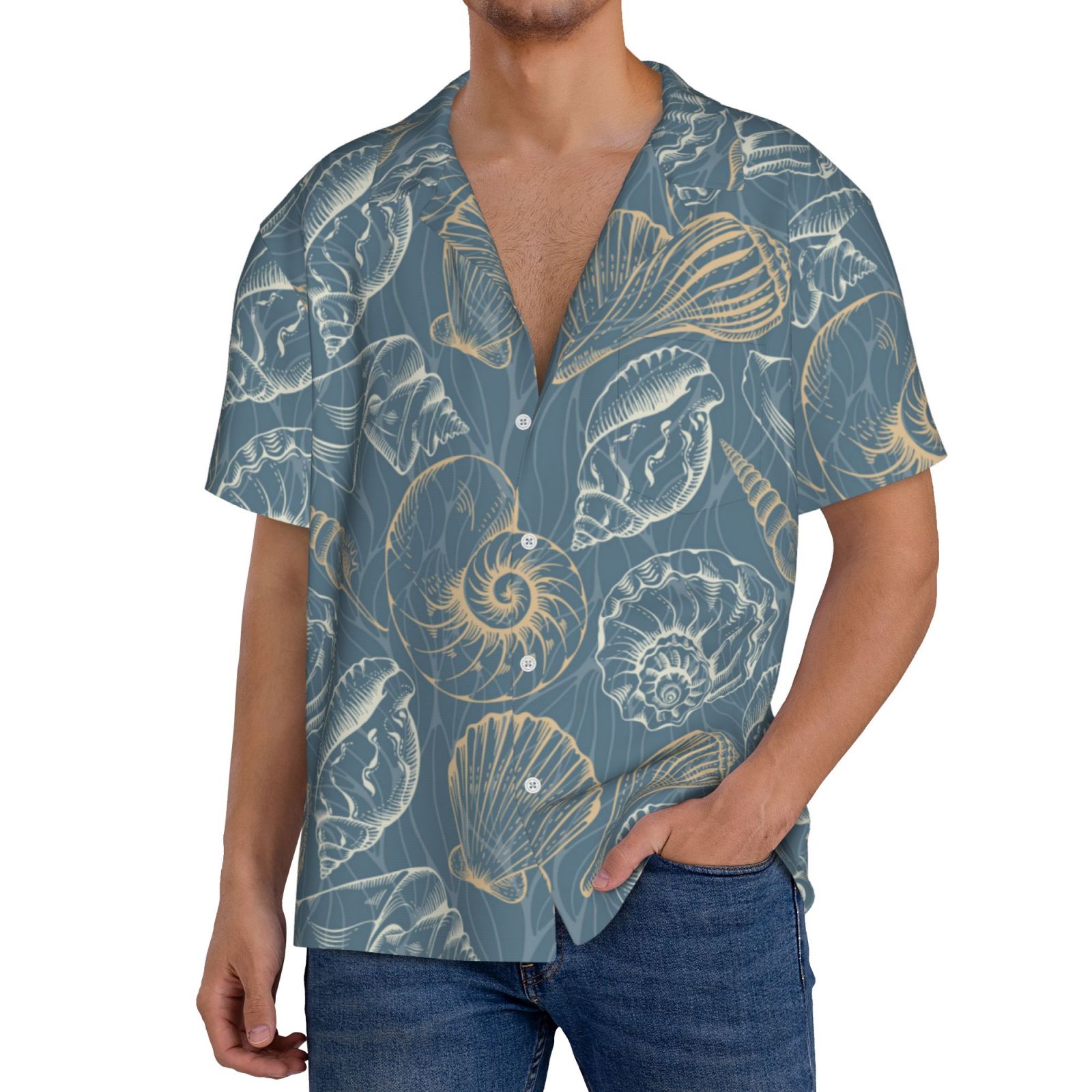 Shell Tops Men's Hawaiian Shirt for Men - Conch Shells Print No.905 Short Sleeve Button ...