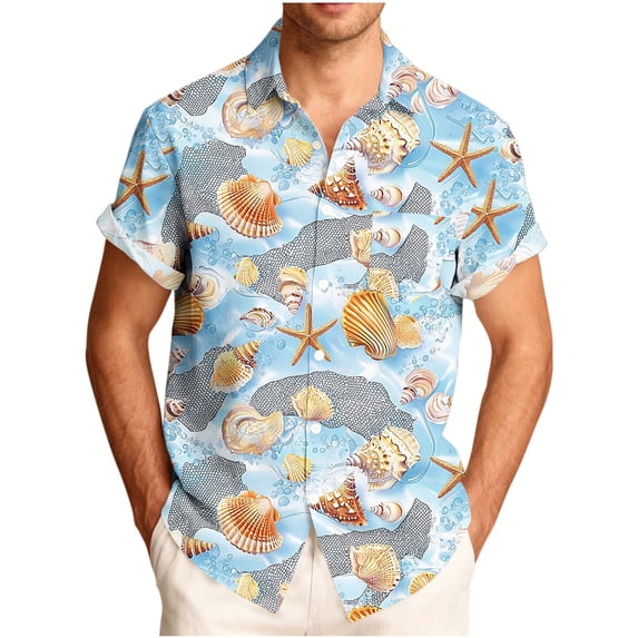 Hawaiian Shirt for Men Cotton,Summer Beach Casual Hawaiian Shirt Graphic Print Short Sleeve Button Shirt Tropical Summer Gifts
