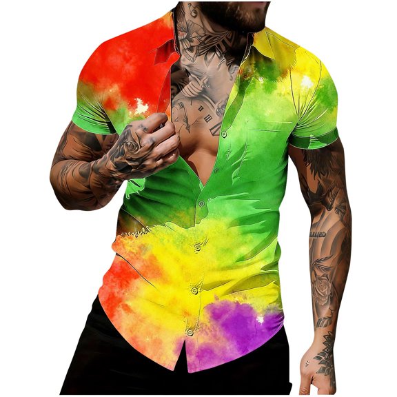 Hawaiian Shirt for Men Cotton,Vintage Shirts for Men Tie Dye Hippie Funny Hawaiian Shirt Button Down Shirts