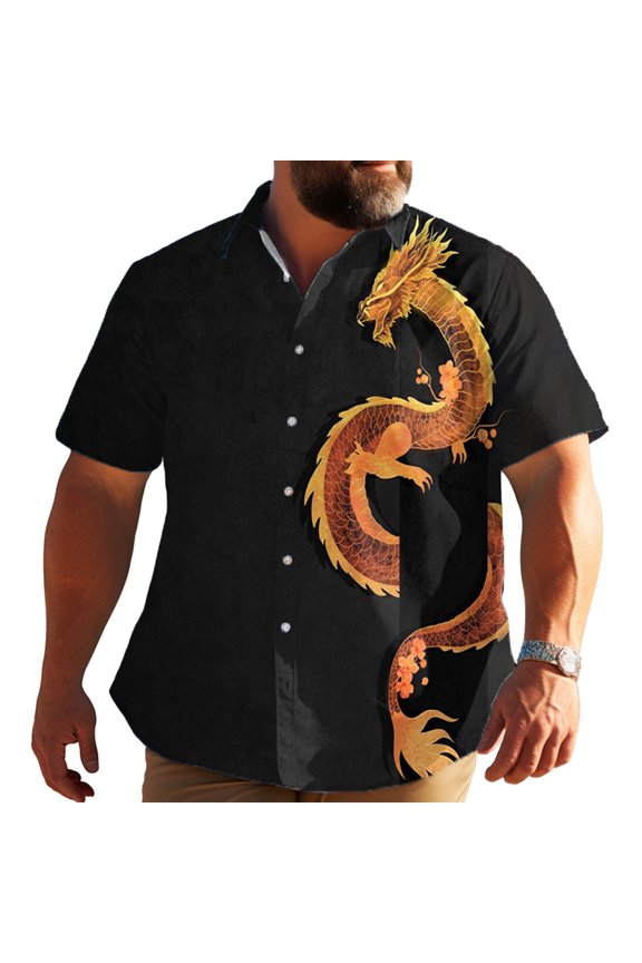Hawaiian Shirt for Men Dragon Printed Casual Beach Shirts Breathable Clothes for Beach Hangout Vacation Daily Wear amicably