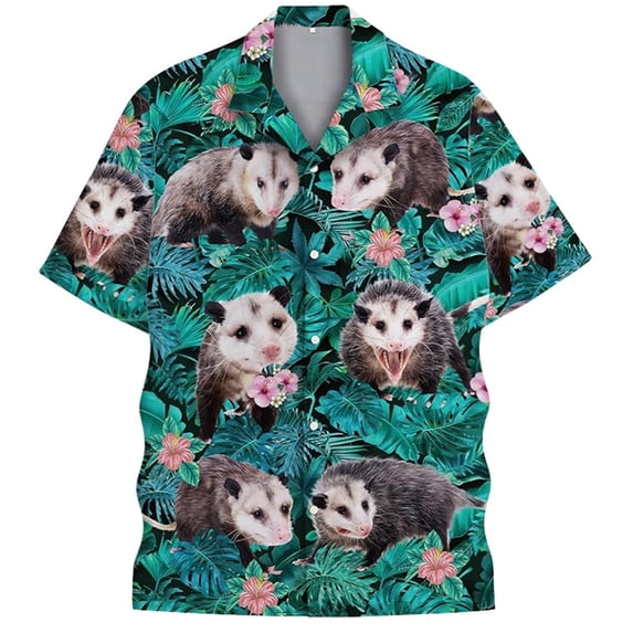 Hawaiian Shirt for Men Funny Button Casual Polo Short Sleeve Shirt Print Lightweight Collar Spring Top Green L