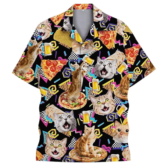 Hawaiian Shirt for Men Funny Button Lightweight Spring Print Shirt Short Sleeve Casual Turn Down Collar Top Khaki XL