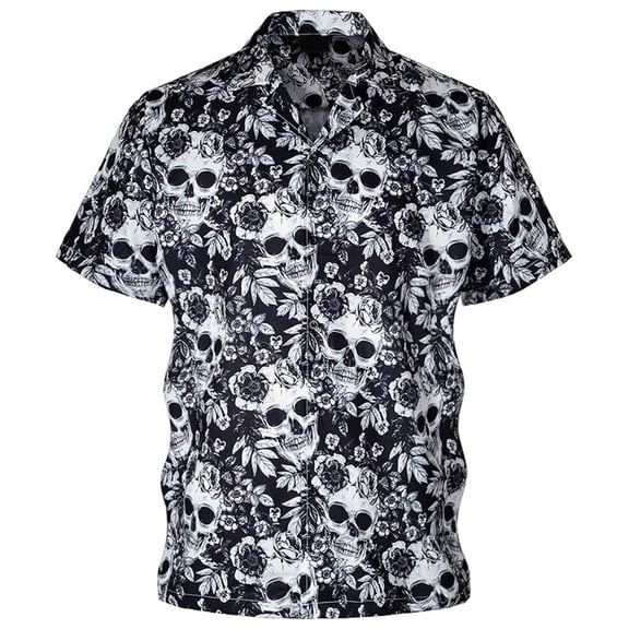 Hawaiian Shirt for Men Funny Button Short Sleeve Shirt Print Casual Lightweight Collar Spring Top Grey S