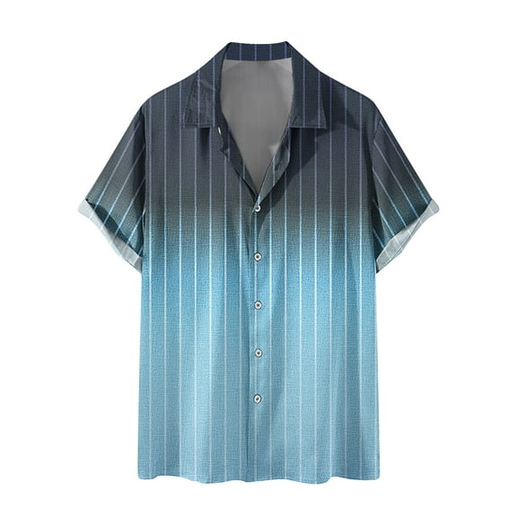 Hawaiian Shirt for Men Gradient Vertical Stripes Fashion Button Down Short Sleeve Beach Summer Shirts Turndown Collar Breathable Tops
