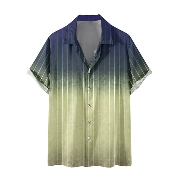 Hawaiian Shirt for Men Gradient Vertical Stripes Fashion Button Down Short Sleeve Beach Summer Shirts Turndown Collar Breathable Tops