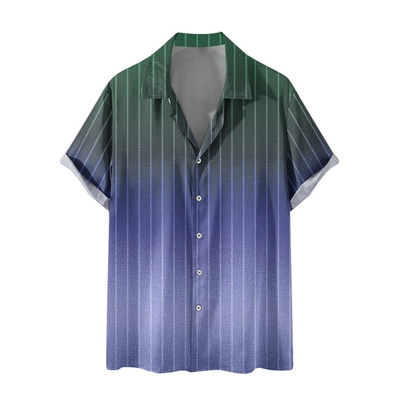 Hawaiian Shirt for Men Gradient Vertical Stripes Fashion Button Down Short Sleeve Beach Summer Shirts Turndown Collar Breathable Tops