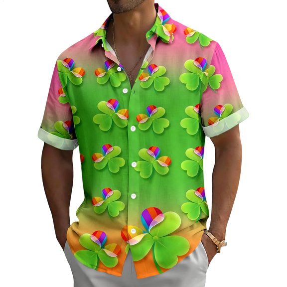 Hawaiian Shirt for Men Hawaiian Clover Short Sleeve Button Down Beach Shirts Casual Summer Tops for Vacation
