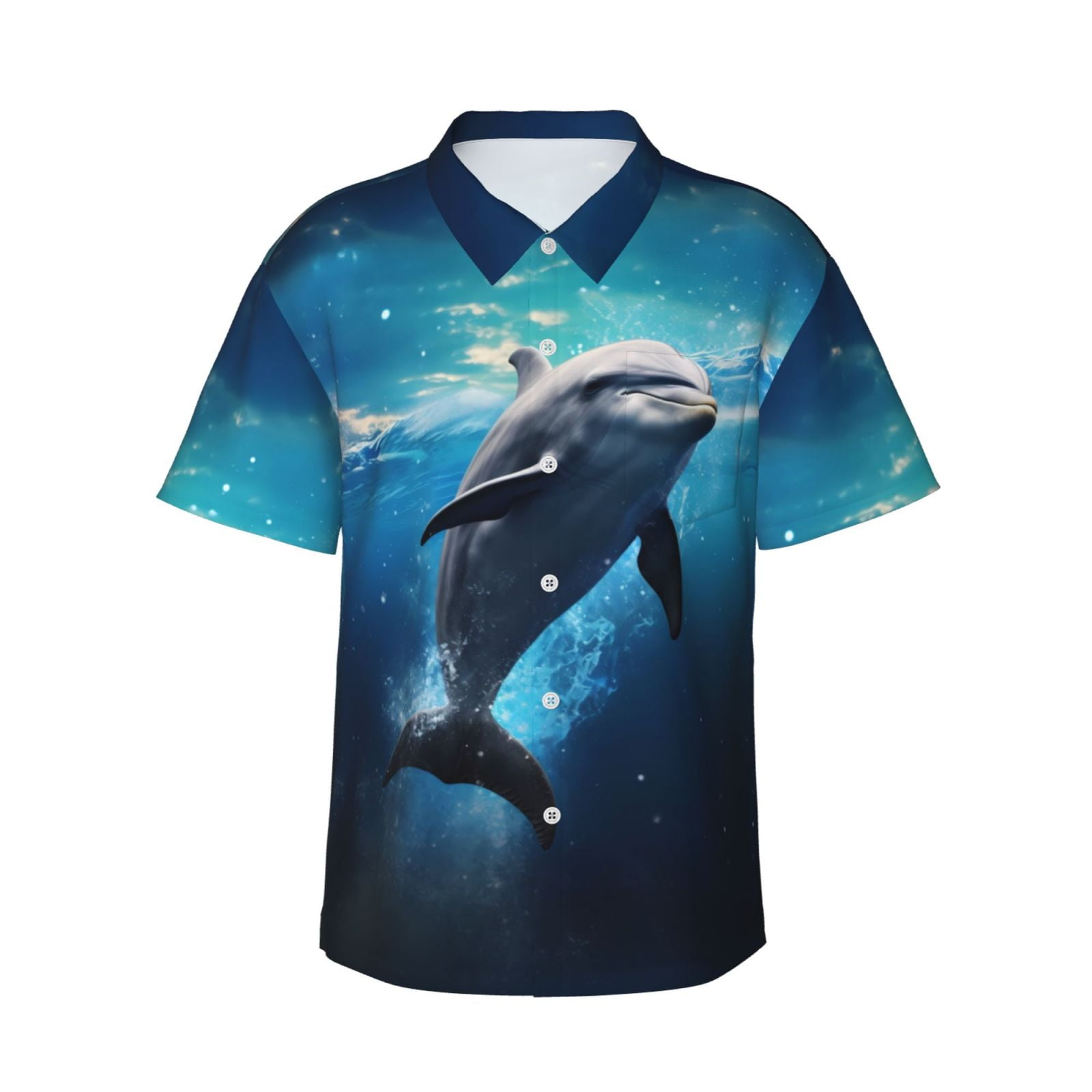 Honeii Underwater Plant Dolphin print Polo Shirt, a classic short-sleeved, button-down golf