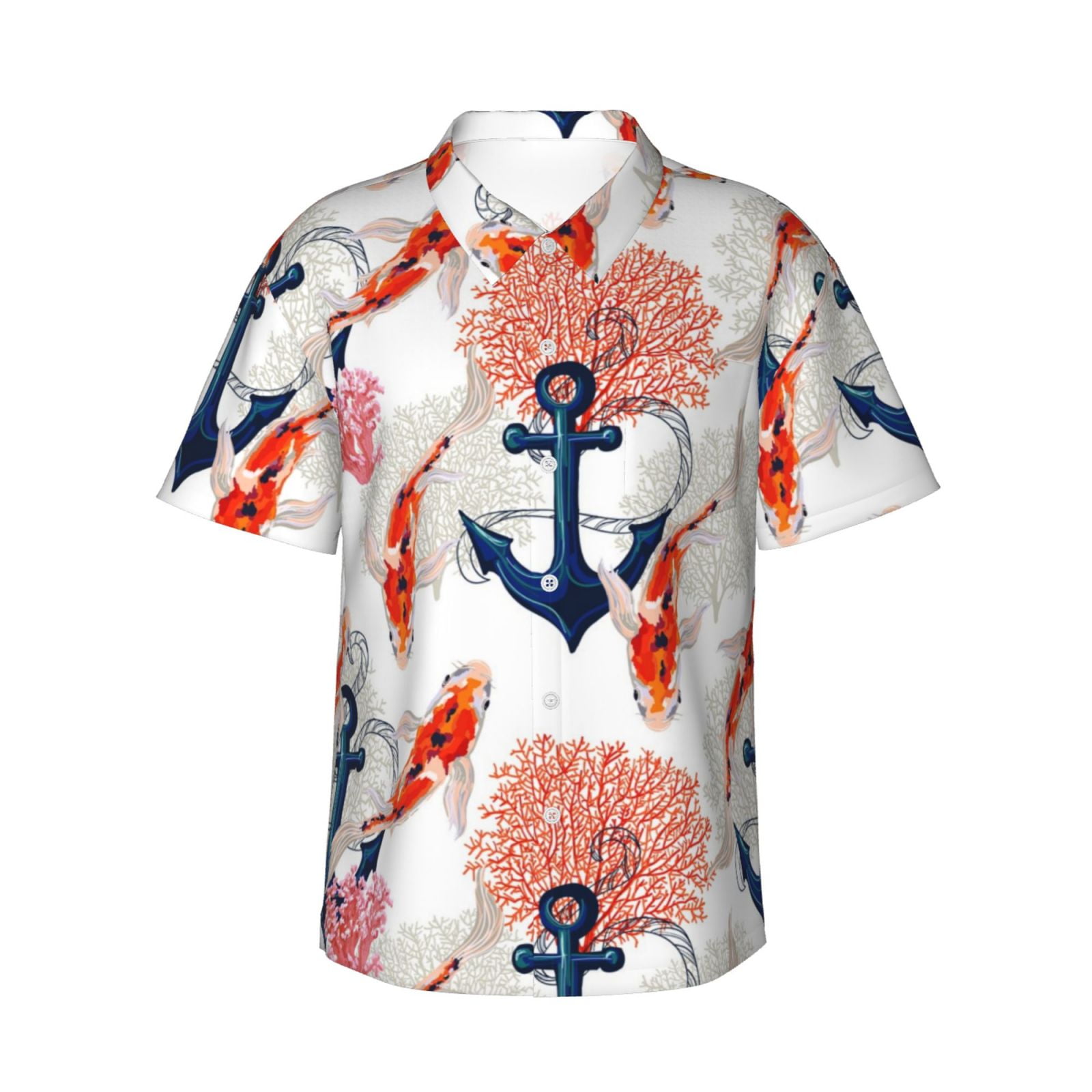 Hawaiian Shirt for Men - Koi Fish And Corals Casual Summer Beach Shirts ...