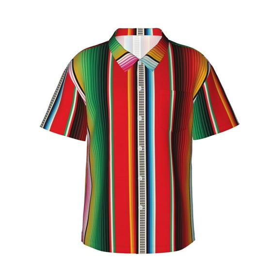 Hawaiian Shirt for Men - Mexican Serape Blanket Stripes Casual Summer Beach Shirts Mens Short Sleeve Button Shirts