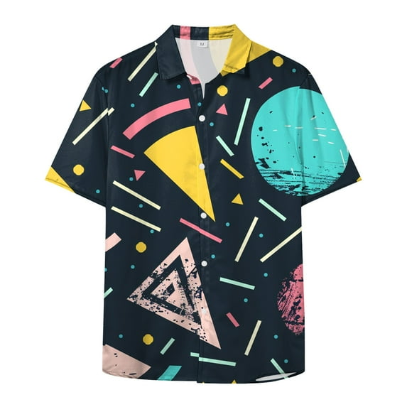 Hawaiian Shirt for Men - Retro 80s Style Short Sleeve Button Down Casual Cuban Shirts for Men and Boys Holiday Funny Nightclub Tee Shirt