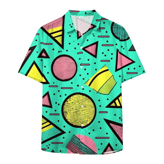 Hawaiian Shirt for Men - Retro 80s Style Short Sleeve Button Down Casual Cuban Shirts for Men and Boys Holiday Funny Nightclub Tee Shirt