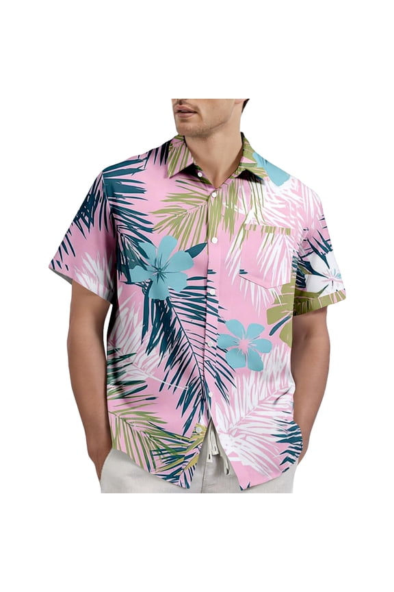 Hawaiian Shirt for Men Short Sleeve Button Down Coconut Palm Print Aloha Shirts Summer Beach Floral Shirts