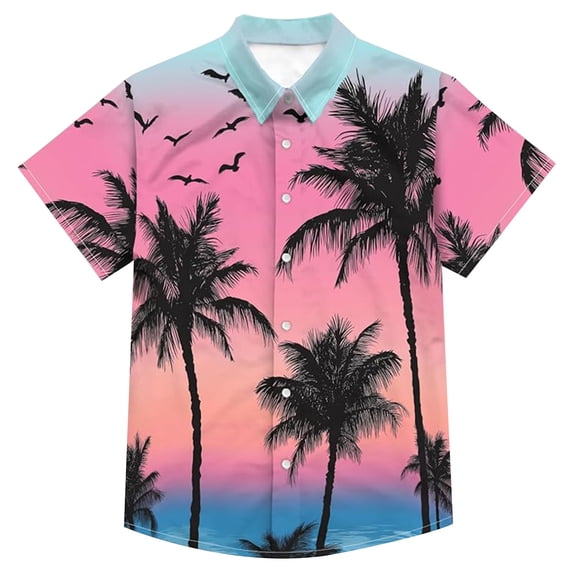 Hawaiian Shirt for Men Short Sleeve Full Print Button Down Lapel Top Summer Stylish Vacation Casual Mens Beach Shirts Pink XXXXL
