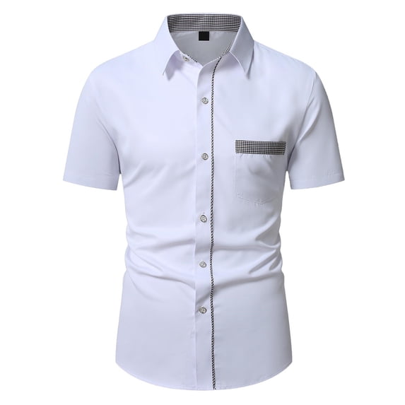 Hawaiian Shirt for Men Short Sleeve Lapel Button Down Color Block Beach Shirts 2026 Classic Holiday Floral Short Sleeve Shirt Work Shirts for Men
