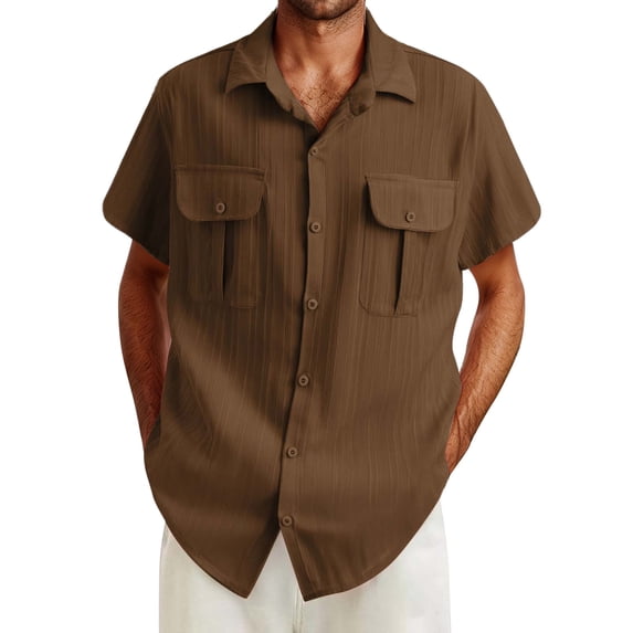 Hawaiian Shirt for Men Short Sleeve Lapel Button Down Solid Color Beach T-Shirt Casual Cool Vacation T Shirt Summer Shirts Men