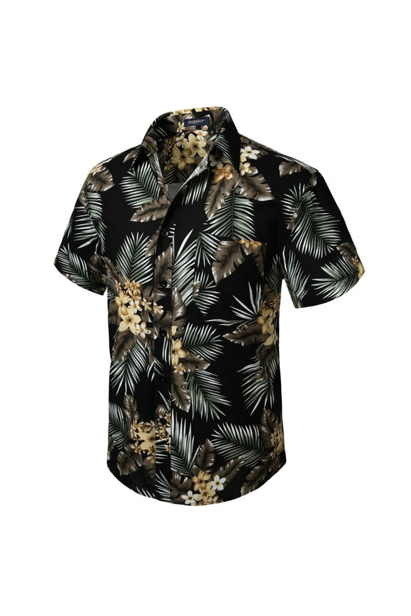 Hawaiian Shirt for Men, Short Sleeve Shirt Button Down Aloha Shirts Beach Floral Shirt Black Palm M