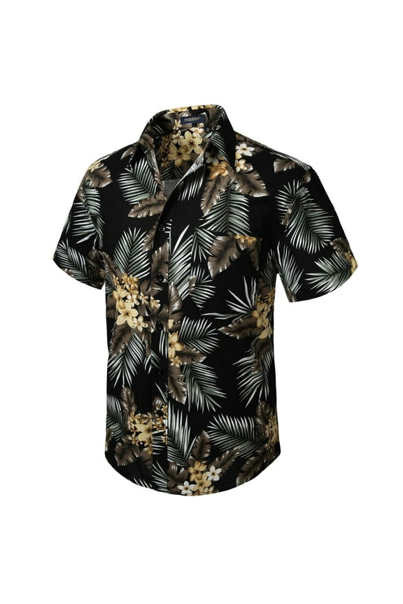 Hawaiian Shirt for Men, Short Sleeve Shirt Button Down Aloha Shirts Beach Floral Shirt Black Palm S