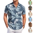 thumbnail image 1 of Hawaiian Shirt for Men Short Sleeve Summer Casual Tropical Print Mens Button Down Shirt Trendy Holiday Beach T Shirts Blue XL, 1 of 7
