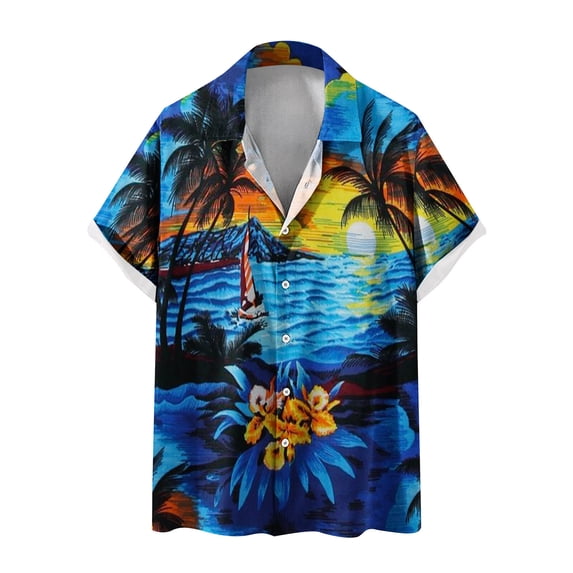 Hawaiian Shirt for Men Short Sleeves Printed Casual Shirts Button Down Summer Beach Shirts Big & Tall Breathable Tropical Holiday Bowling Shirts
