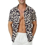 PUZTLOY Hawaiian Shirt for Men Sleeves Printed Casual Button Down Summer Beach Dress Shirts