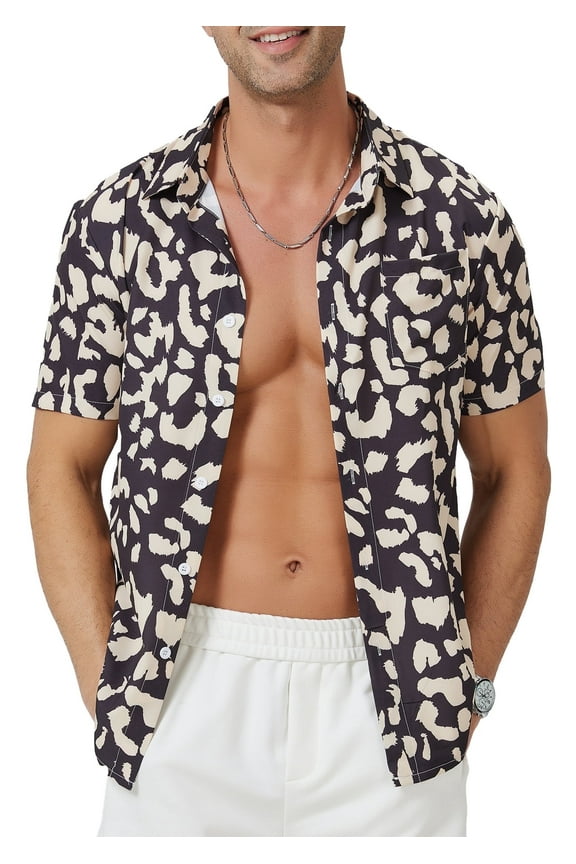 Hawaiian Shirt for Men Sleeves Printed Casual Button Down Summer Beach Dress Shirts