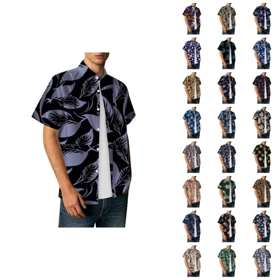 Hawaiian Shirt for Men Summer Short Sleeve Button Down Lapel Collar Loose Fit Tropical Print Beach Shirts Vacation Outfits