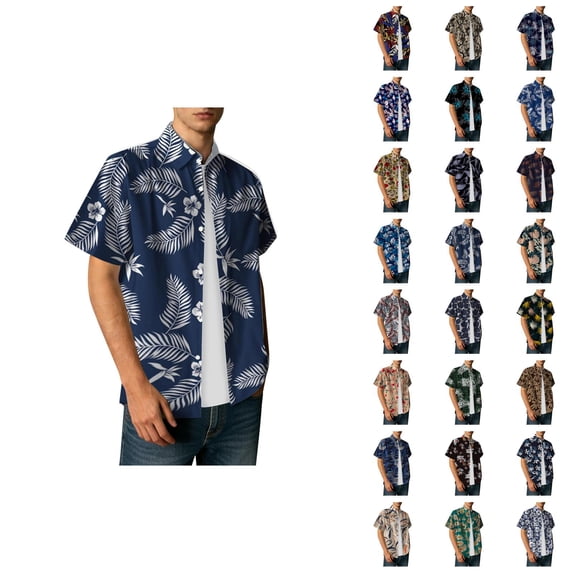 Hawaiian Shirt for Men Summer Short Sleeve Button Down Lapel Collar Loose Fit Tropical Print Beach Shirts Vacation Outfits