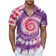thumbnail image 1 of Hawaiian Shirt for Men Summer Tie Dye Hippie Rainbow Short Sleeve Shirts Button Down Lapel Beach Holiday Shirts, 1 of 4