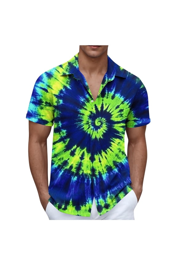 Hawaiian Shirt for Men Summer Tie Dye Hippie Rainbow Short Sleeve Shirts Button Down Lapel Beach Holiday Shirts