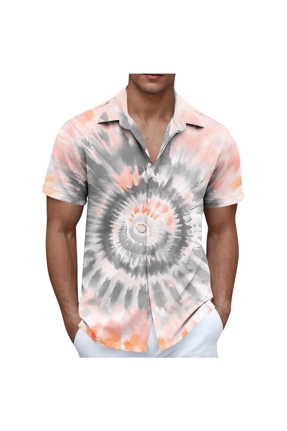 Hawaiian Shirt for Men Summer Tie Dye Hippie Rainbow Short Sleeve Shirts Button Down Lapel Beach Holiday Shirts