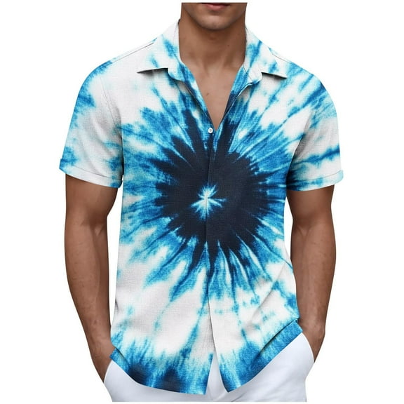Hawaiian Shirt for Men Summer Tie Dye Hippie Rainbow Short Sleeve Shirts Button Down Lapel Beach Holiday Shirts