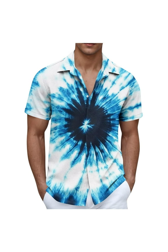 Hawaiian Shirt for Men Summer Tie Dye Hippie Rainbow Short Sleeve Shirts Button Down Lapel Beach Holiday Shirts