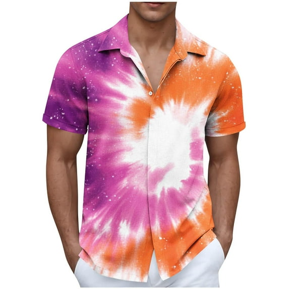 Hawaiian Shirt for Men Summer Tie Dye Hippie Rainbow Short Sleeve Shirts Button Down Lapel Beach Holiday Shirts
