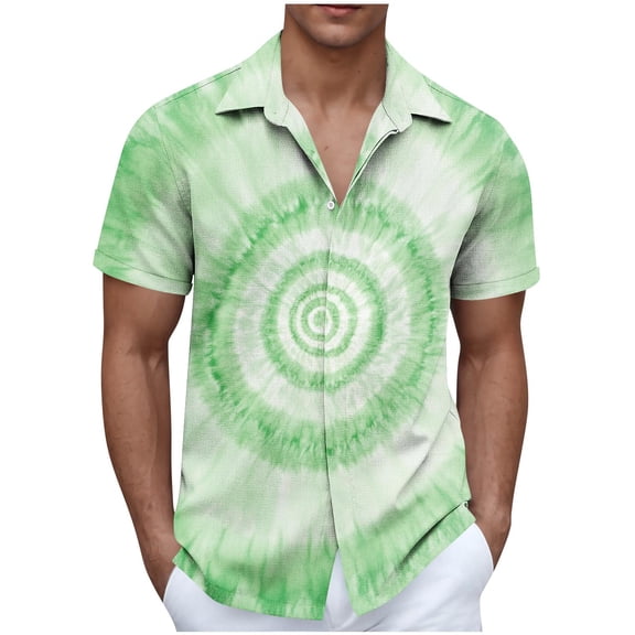 Hawaiian Shirt for Men Summer Tie Dye Hippie Rainbow Short Sleeve Shirts Button Down Lapel Beach Holiday Shirts