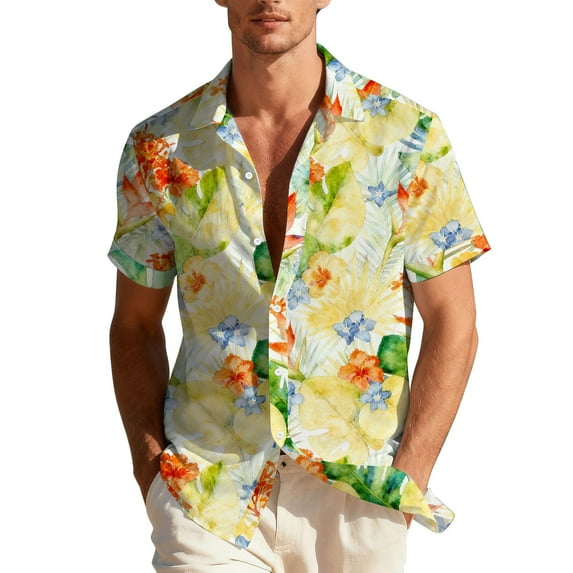 Hawaiian Shirt for Men Summer Top Casual Short Sleeve Button Down Shirts Fashion Floral Print Lapel Beach Shirts