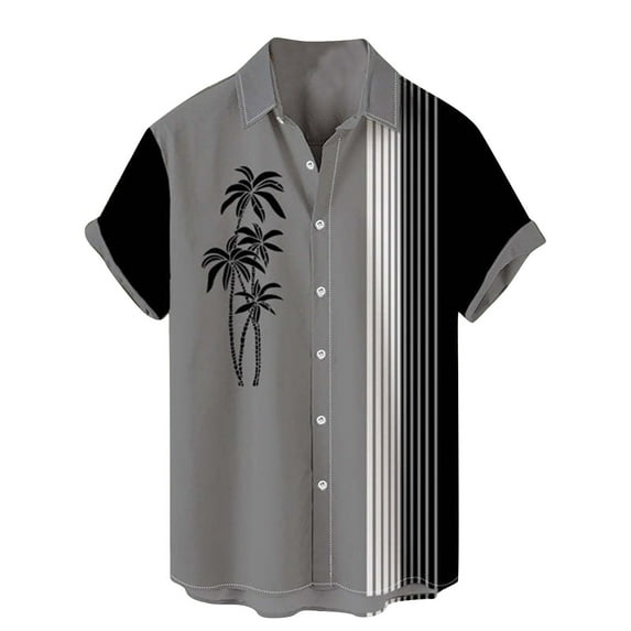 Hawaiian Shirt for Men Summer Vintage Classic Stripes Button Down Bowling Shirts Tops Beach Vacation Simple Relaxed Fit Tees